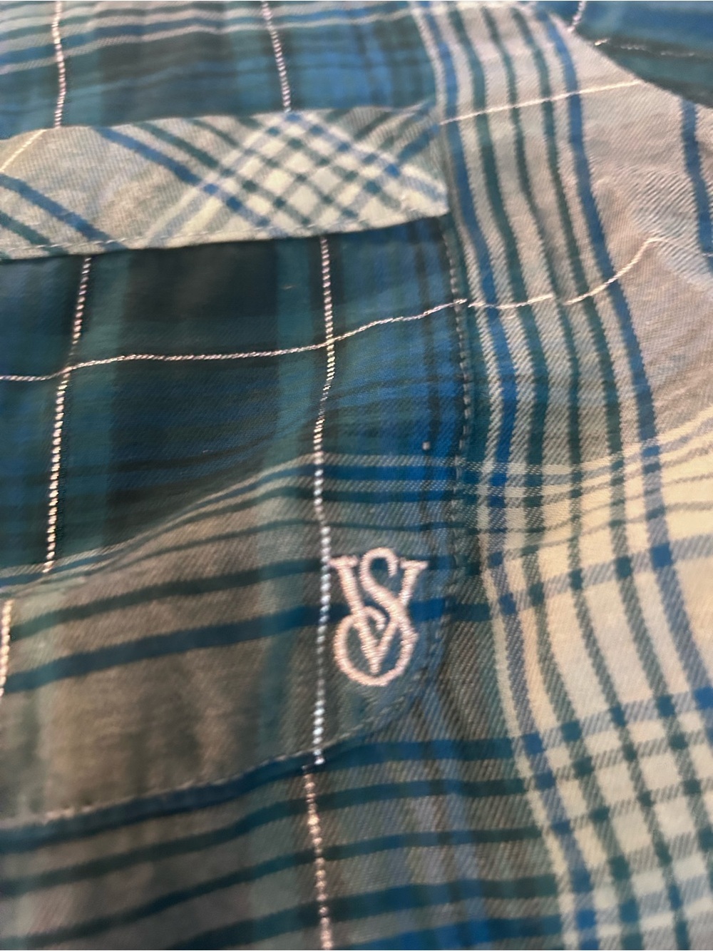 Victoria's Secret Teal and Blue Plaid Button-Down Pajama Loungewear Set. Size L - Picture 3 of 9